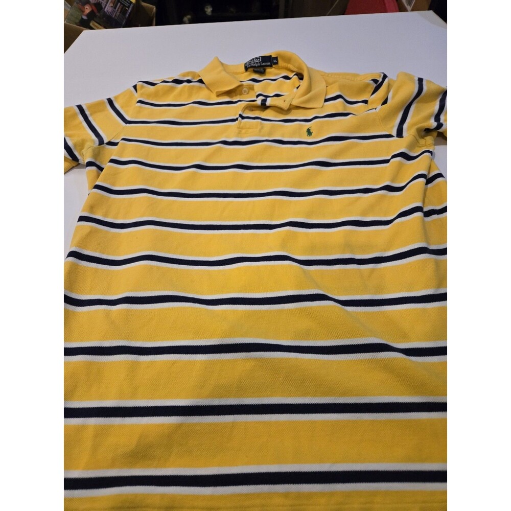 Polo Ralph Lauren Striped Yellow Navy Polo Shirt Men's XL Short Sleeve Logo